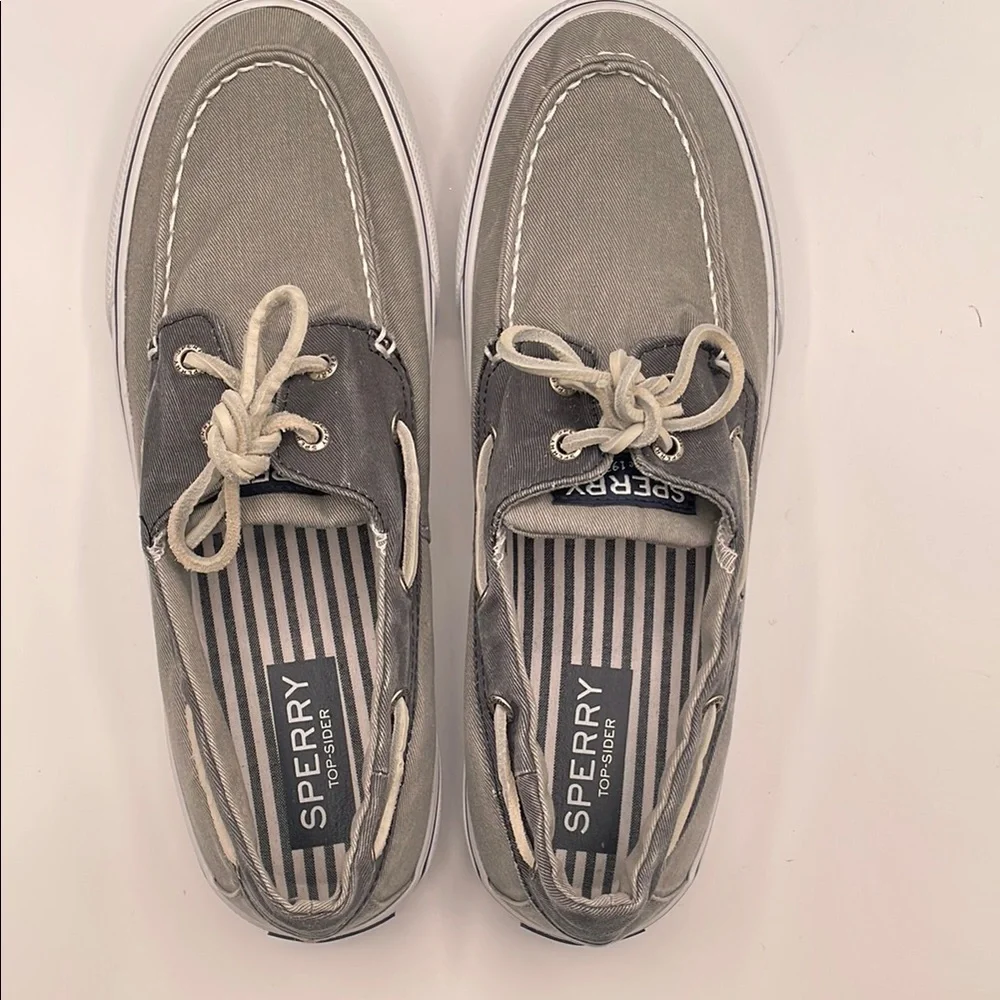 Sperry Top Sider Bahama Men's Grey Canvas Boat Shoes Moccasins Tie Size 10 EUC